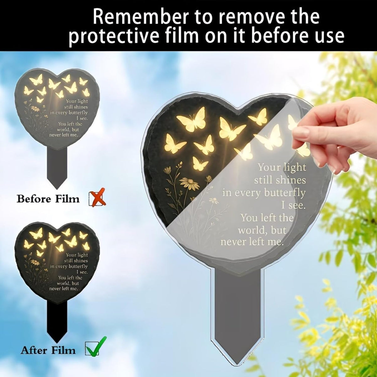 Memorial Plaque Butterfly Heart Warm White LED Ground Spike