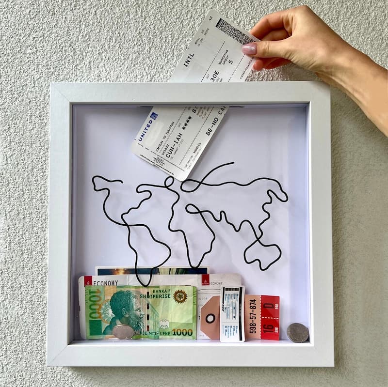 Memory Box World Map Design Glass Front Top Slot