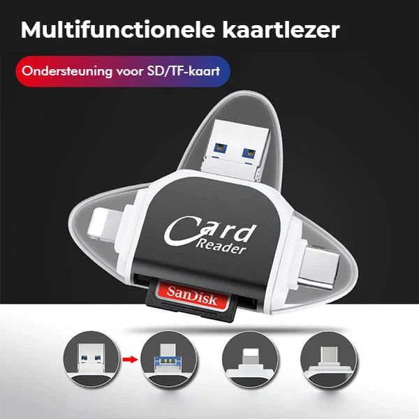 Memory Card Reader 4-in-1 USB-C & Lightning Keychain