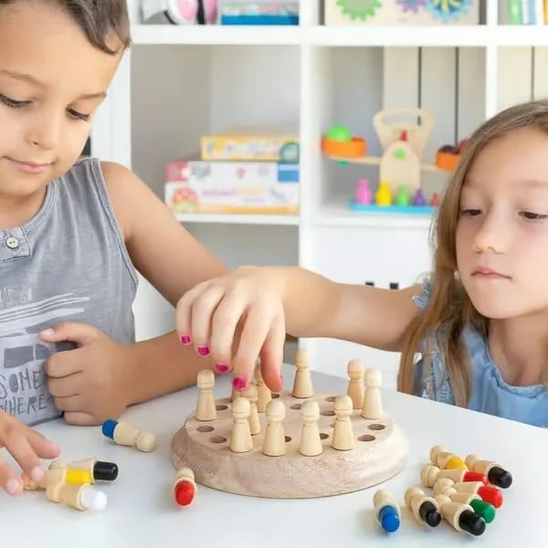 Memory Game Wooden Non-Toxic Color-Coded Pegs & Die