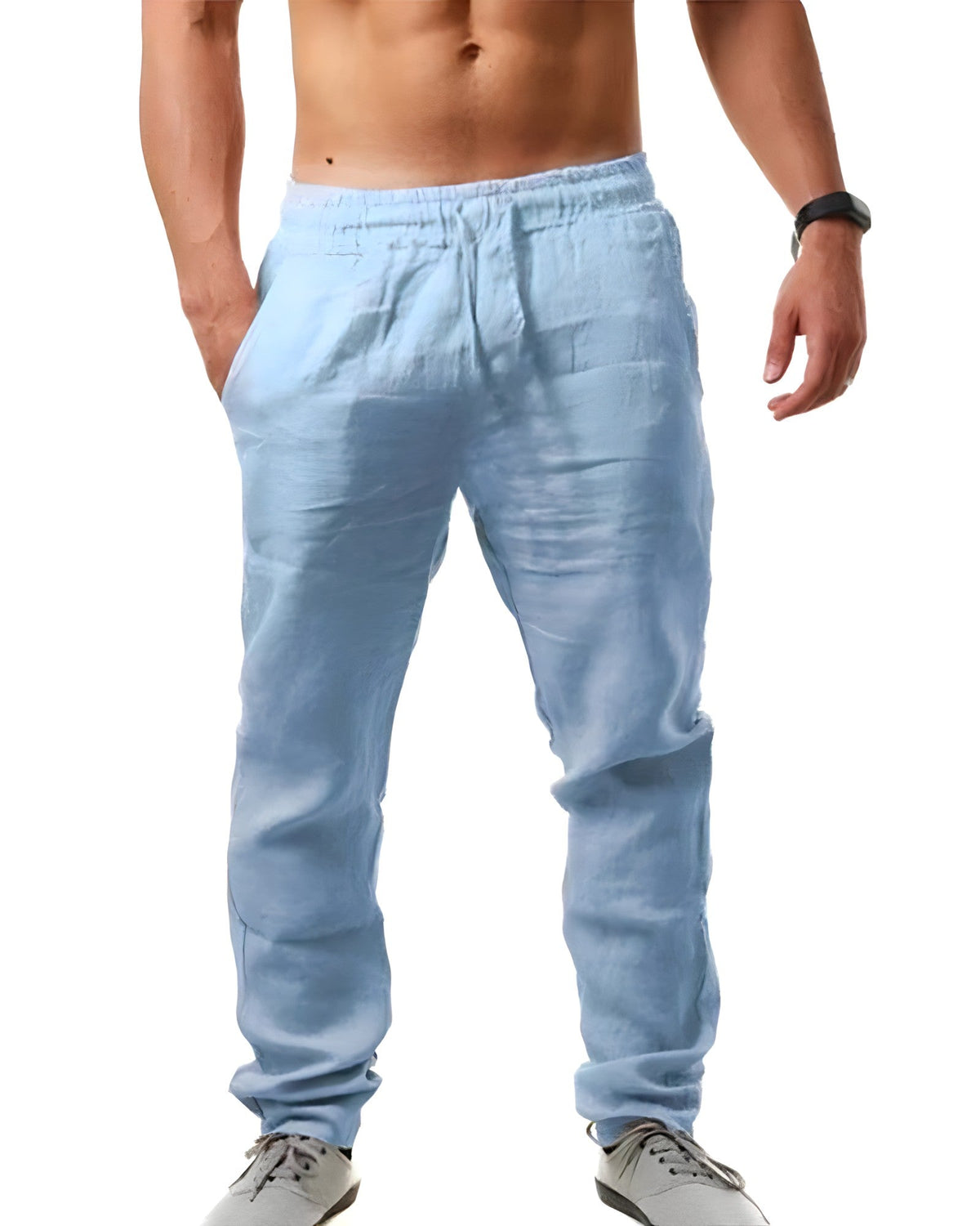 Men's Casual Linen Pants Breathable Cotton Linen Blend