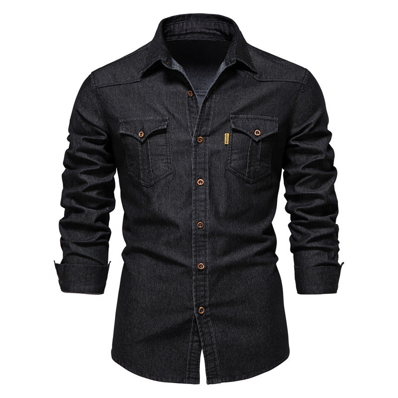 Men's Denim Shirt Stretch Cotton Slim Fit