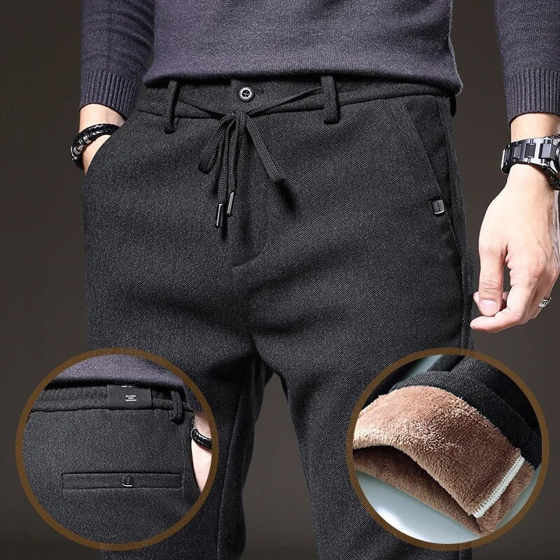 Men's Pants Flat-Front Fleece-Lined Drawstring Waist