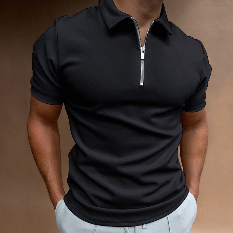 Men's Polo Shirt Breathable Zipper Collar Loose Fit