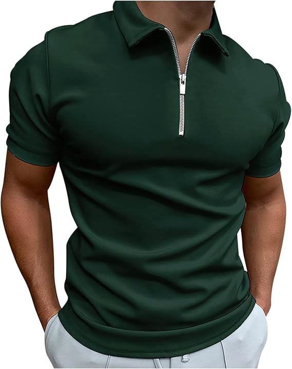 Men's Polo Shirt Breathable Zipper Collar Loose Fit