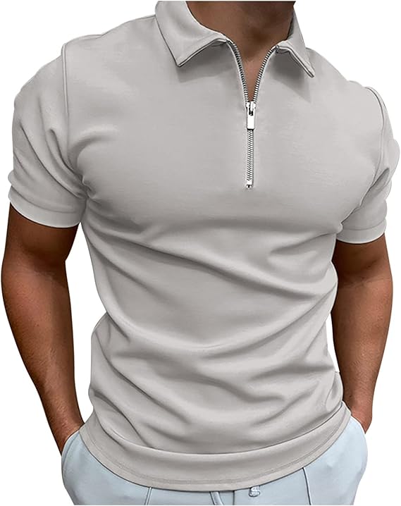 Men's Polo Shirt Breathable Zipper Collar Loose Fit