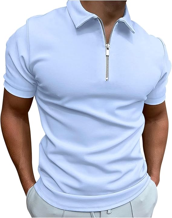 Men's Polo Shirt Breathable Zipper Collar Loose Fit