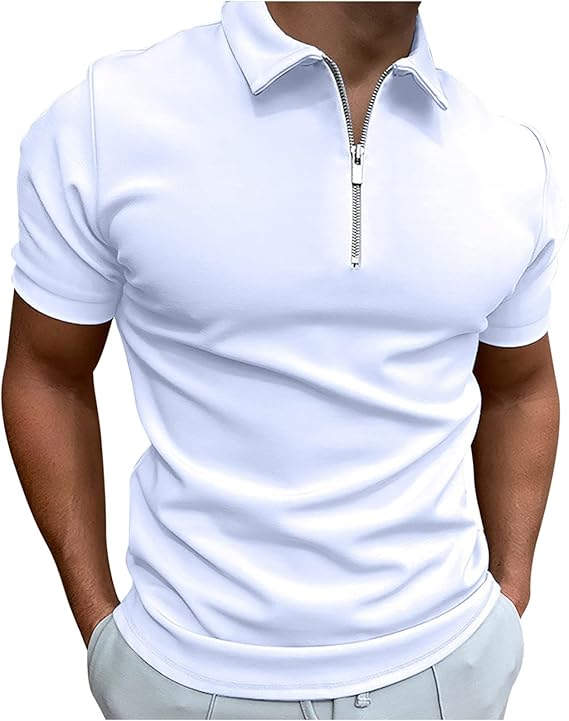 Men's Polo Shirt Breathable Zipper Collar Loose Fit