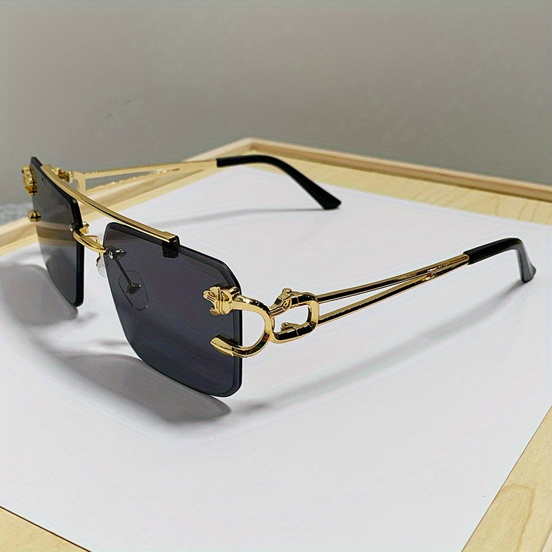 Men's Sunglasses Rimless Square UV400 Gold Tiger Temples