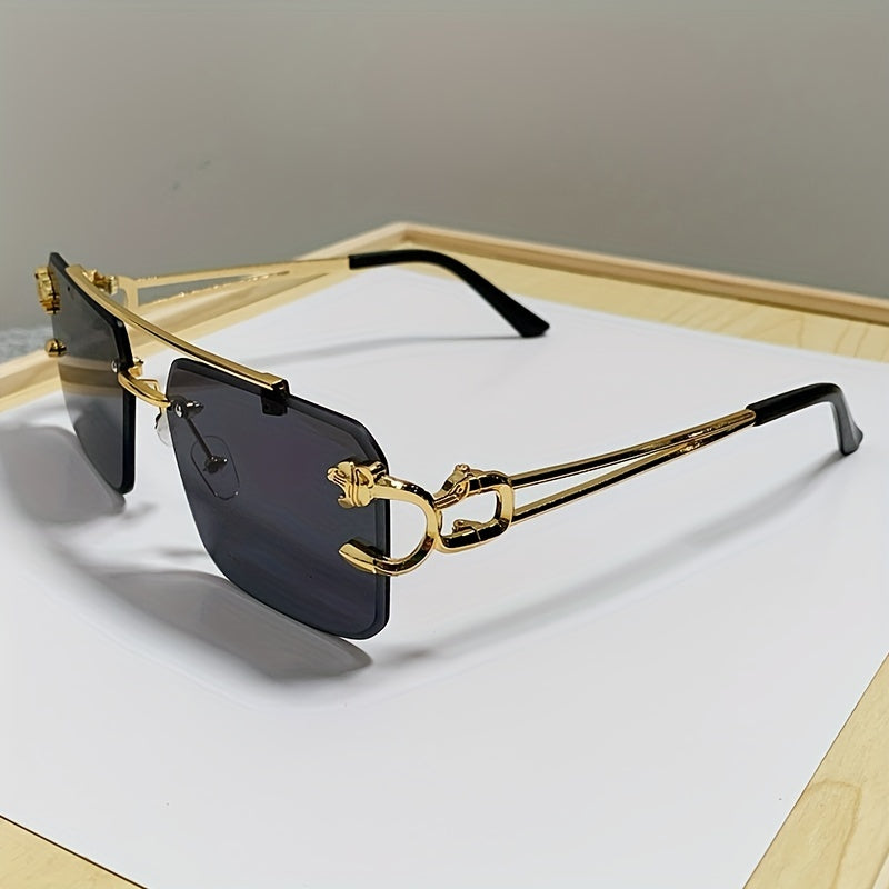 Men's Sunglasses Rimless Square UV400 Gold Tiger Temples