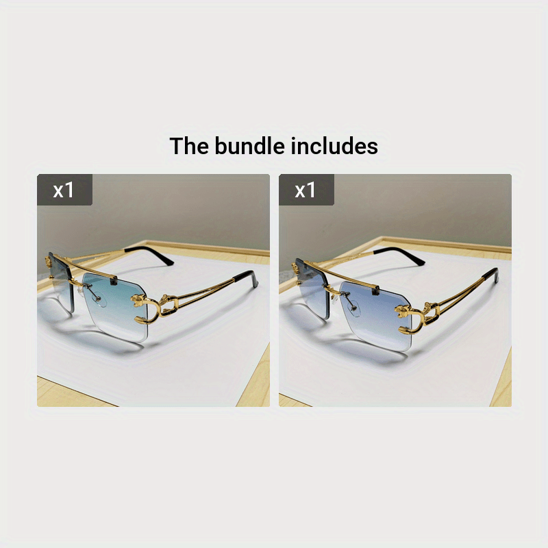 Men's Sunglasses Rimless Square UV400 Gold Tiger Temples