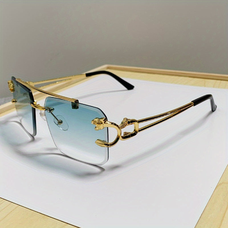 Men's Sunglasses Rimless Square UV400 Gold Tiger Temples