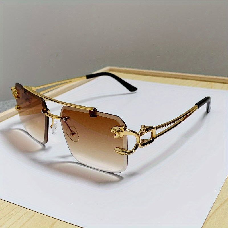 Men's Sunglasses Rimless Square UV400 Gold Tiger Temples