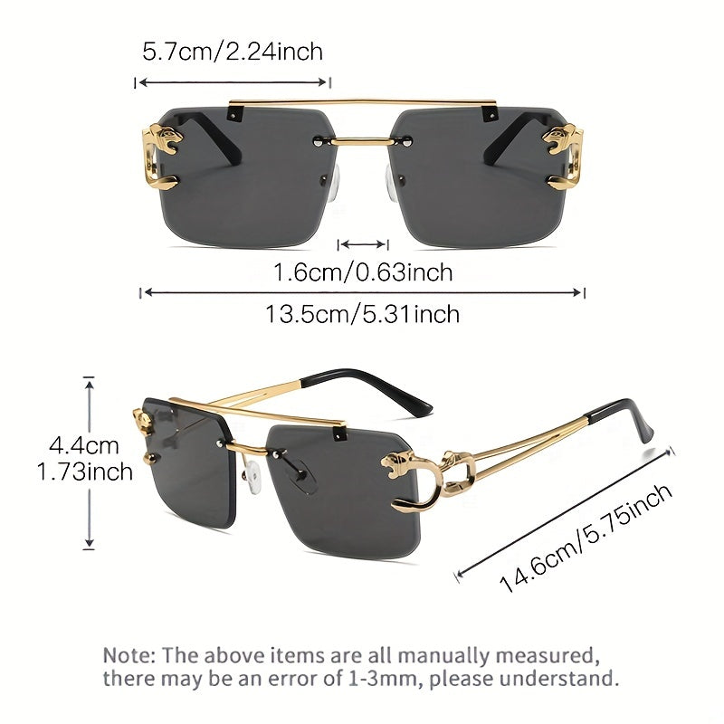 Men's Sunglasses Rimless Square UV400 Gold Tiger Temples
