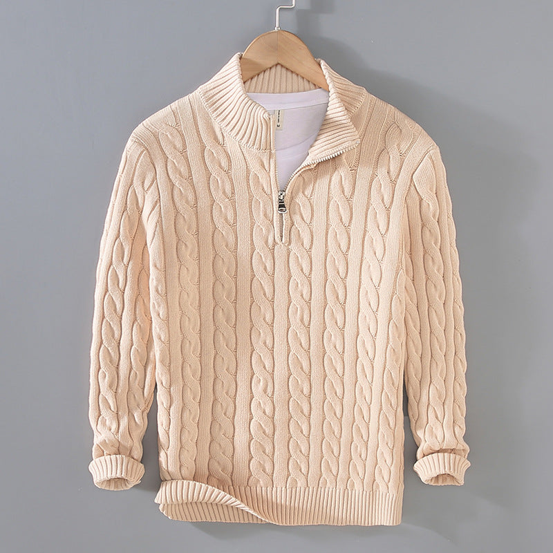 Men's Sweater Half-Zip Patterned Cotton