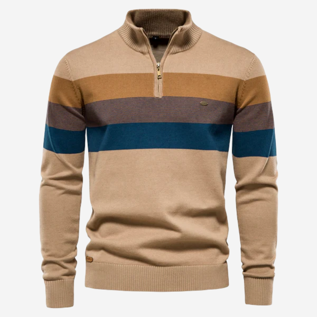 Men's Sweater Retro Striped Quarter-Zip Cotton-Wool Blend