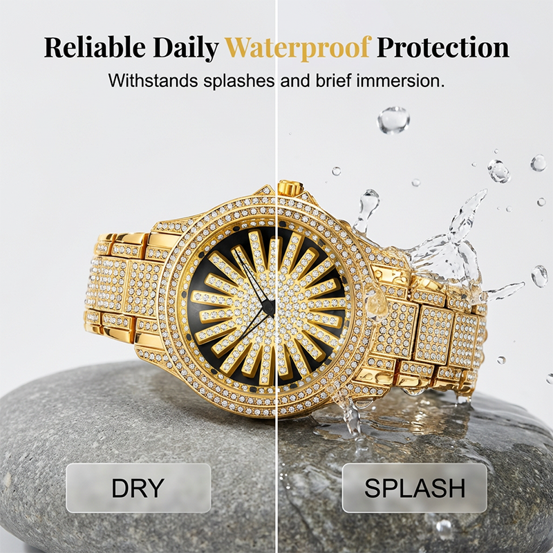 Men's Watch Rotating Bezel Crystal Setting & Mineral Glass
