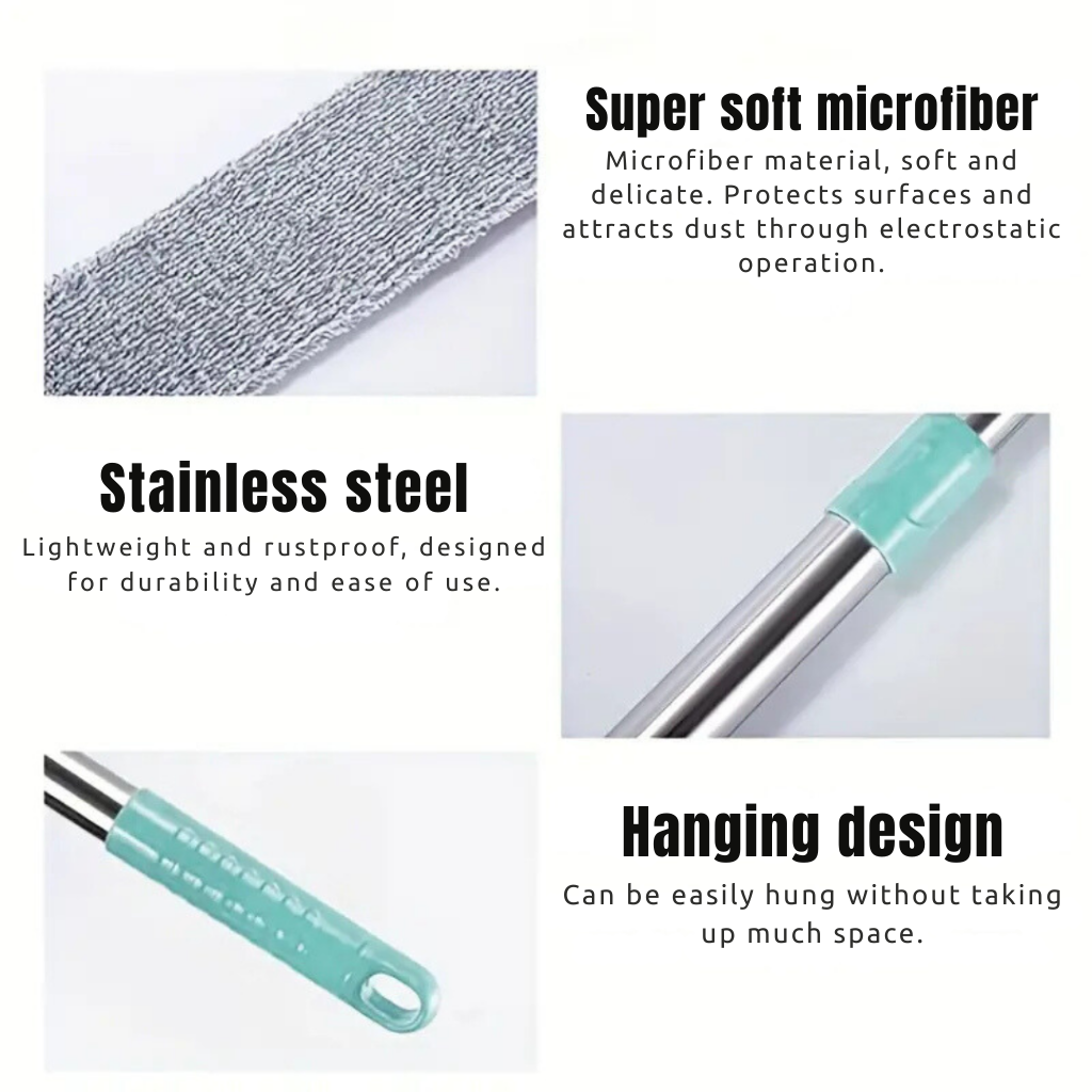 Microfiber Duster Flexible Head Stainless Steel Handle Machine-Washable Covers