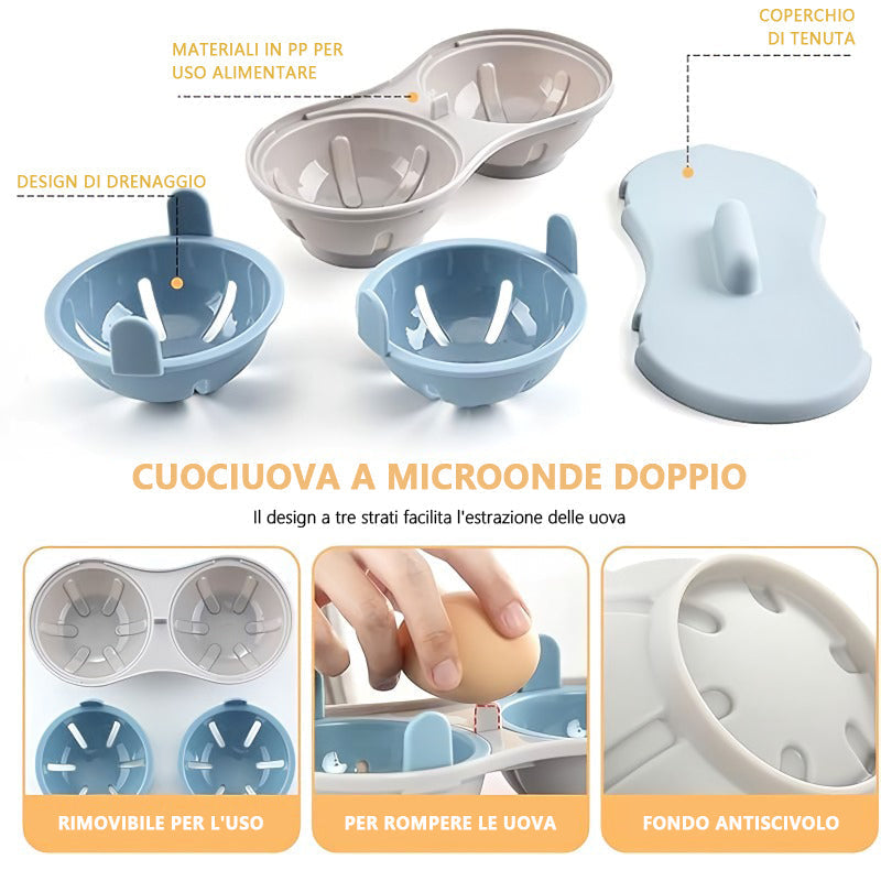 Microwave Egg Cooker Two-Layer Removable Drip Tray & Shell Holder