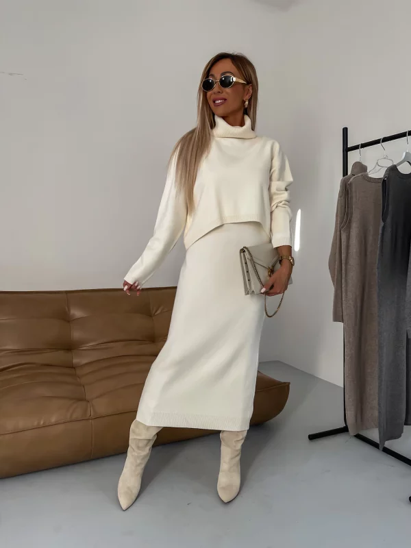 Midi Dress Set Turtleneck Soft Knit Warm