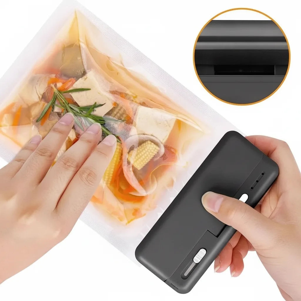 Mini Bag Sealer Cordless USB Rechargeable Built-In Cutter