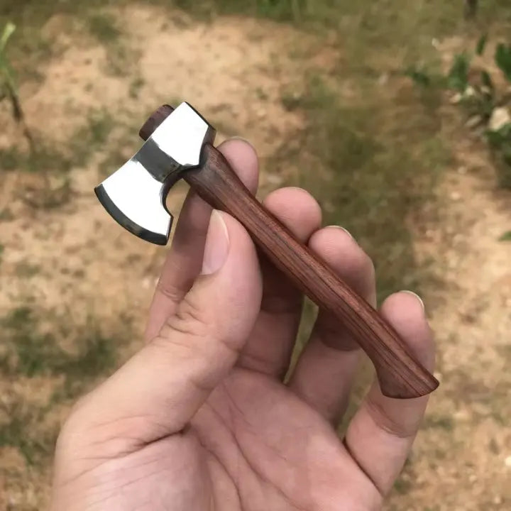 Mini Decorative Axe Polished Metal Head Wooden Handle