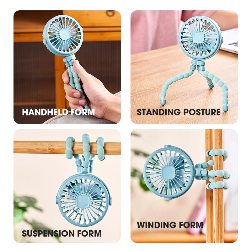 Mini Fan Flexible Tripod USB Powered 3 Speeds