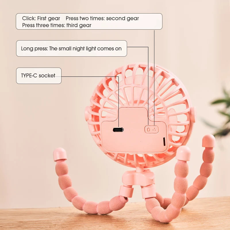 Mini Fan Flexible Tripod USB Powered 3 Speeds