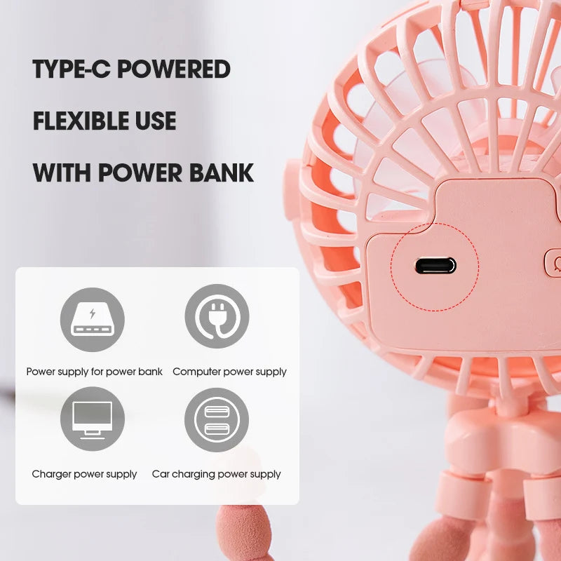 Mini Fan Flexible Tripod USB Powered 3 Speeds
