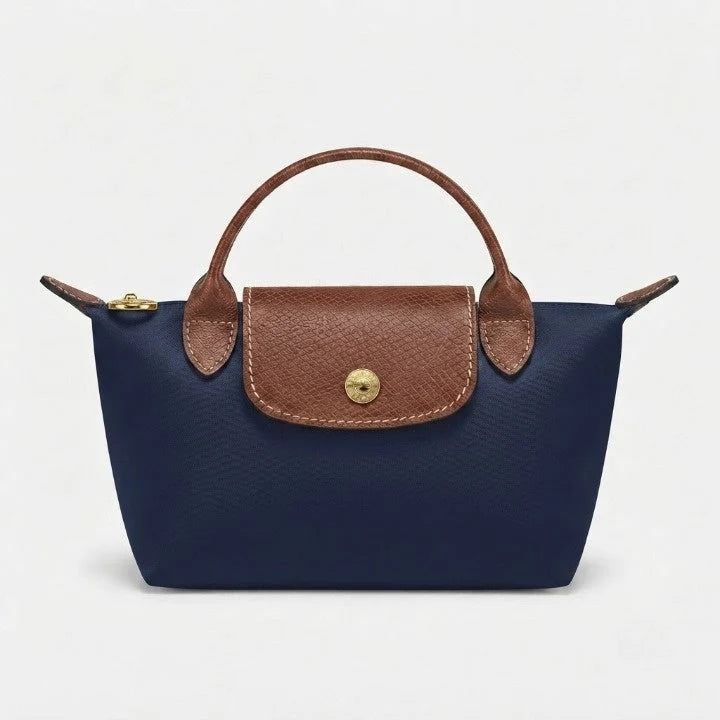 Mini Handbag Leather Trim & Gold Clasp Removable Strap