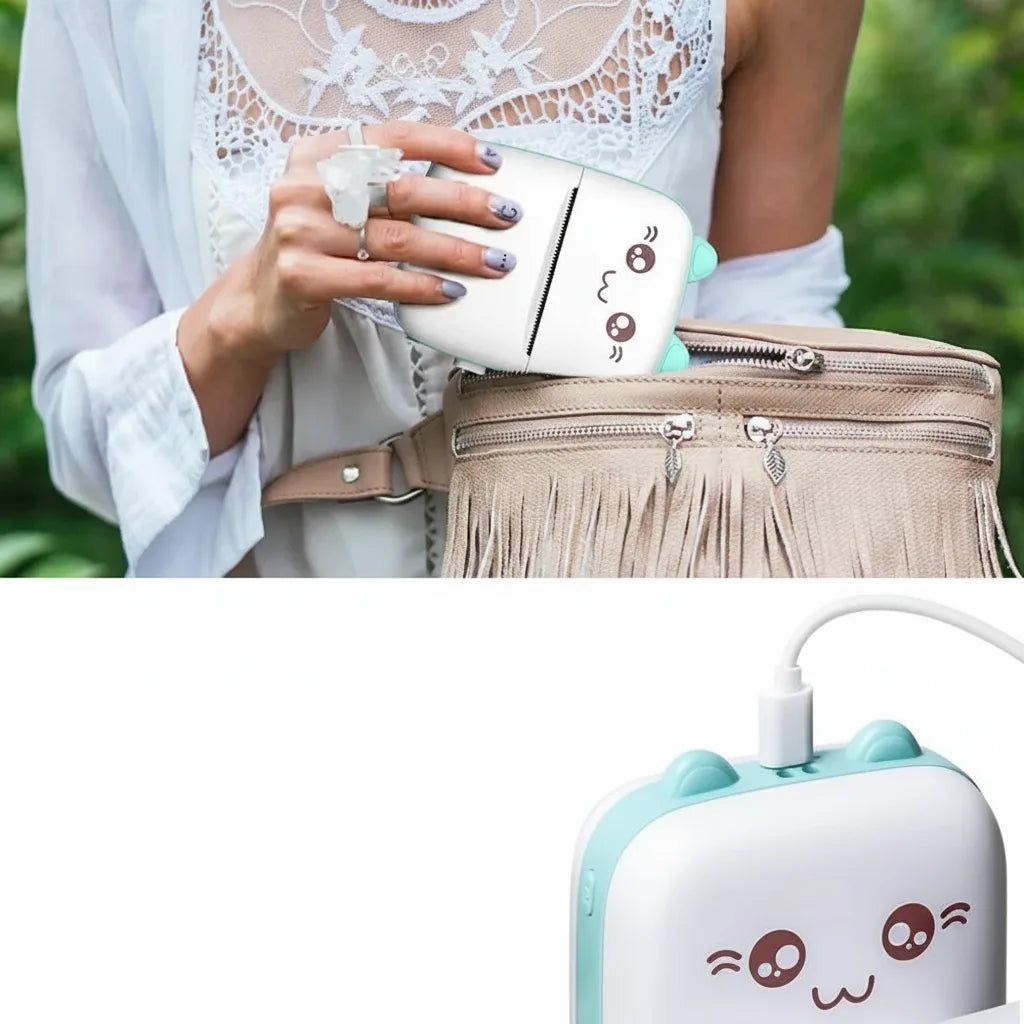 Mini Thermal Printer Ink-Free Bluetooth Rechargeable Battery