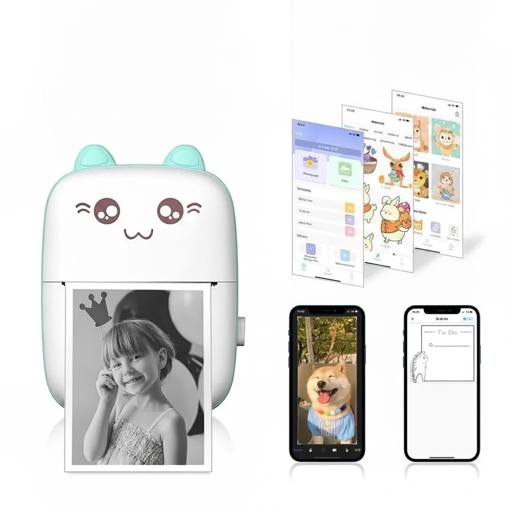 Mini Thermal Printer Ink-Free Bluetooth Rechargeable Battery
