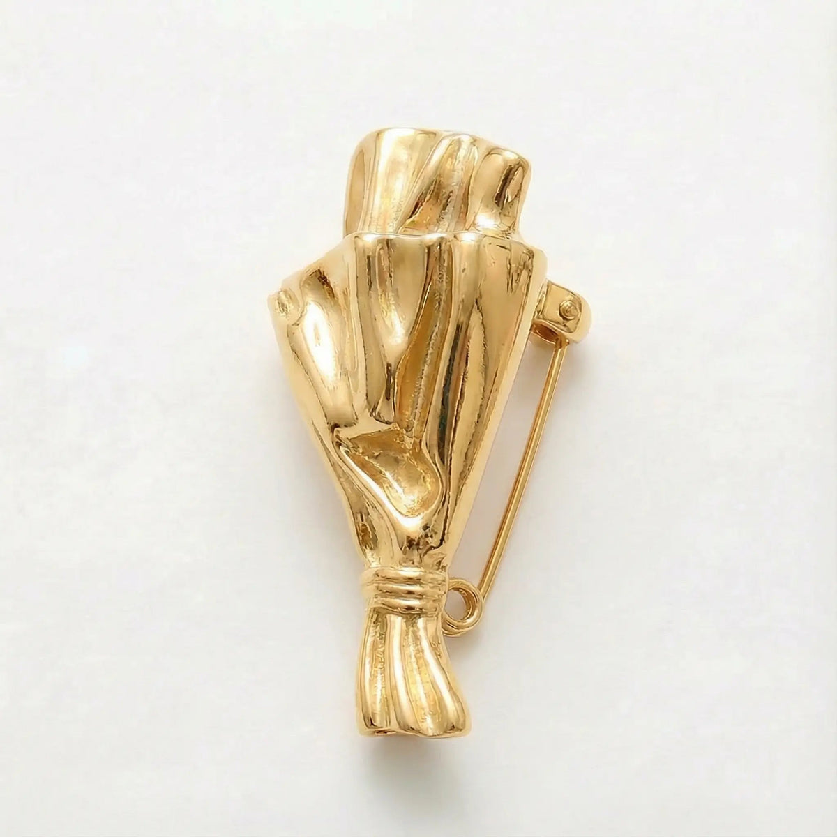 Mini Vase Brooch Sculptural Metal Real Flower Holder