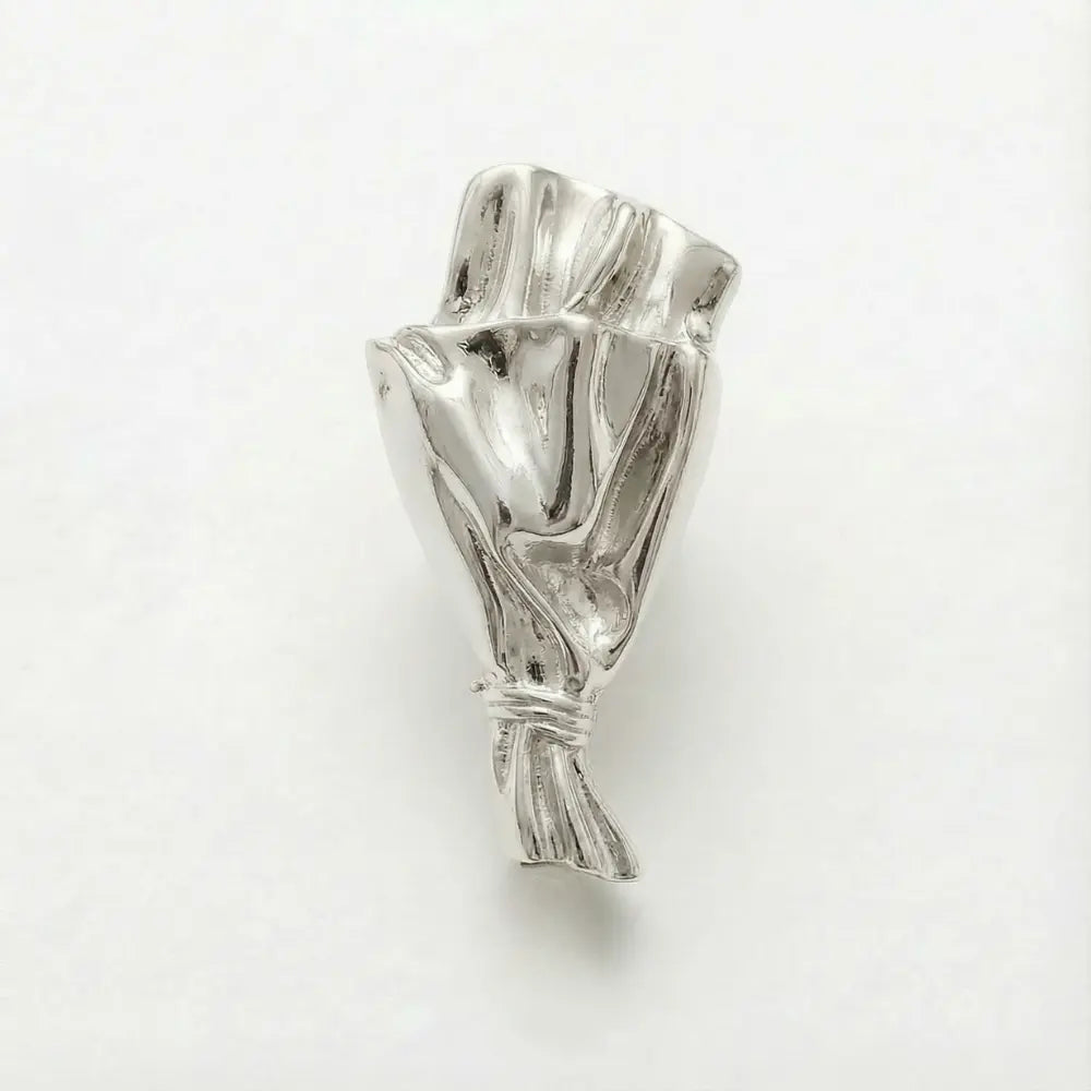 Mini Vase Brooch Sculptural Metal Real Flower Holder
