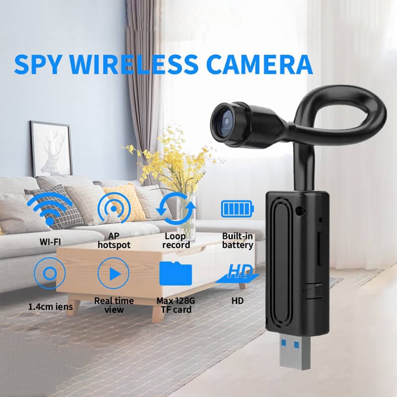 Mini Wi‑Fi Camera 1080P Night Vision 360° Metal Neck