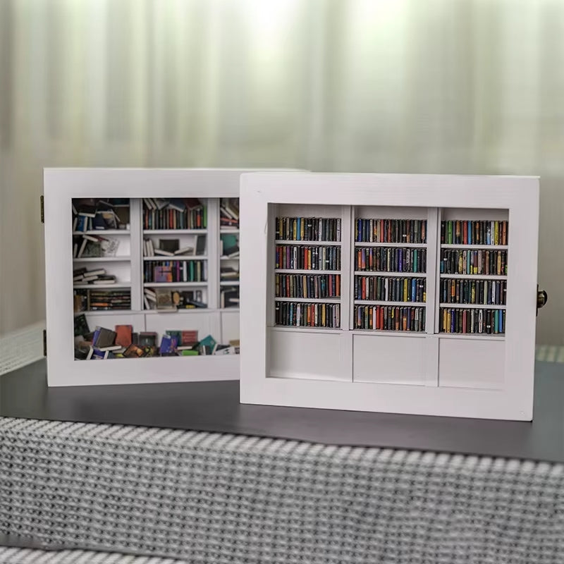 Miniature Bookshelf Handcrafted 200 Mini Books Pocket-Sized Desk Decor