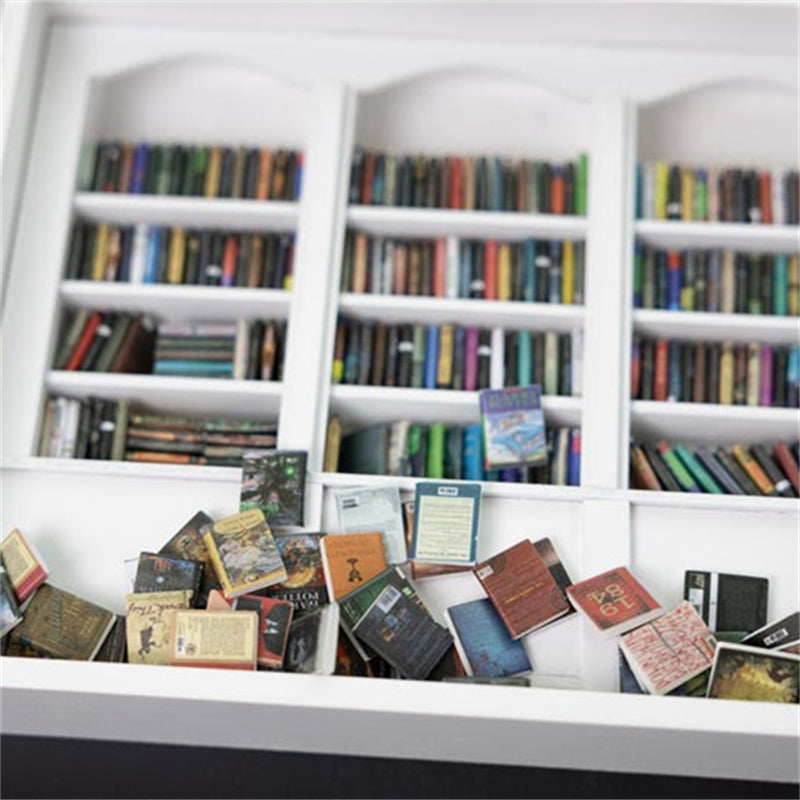 Miniature Bookshelf Handcrafted 200 Mini Books Pocket-Sized Desk Decor