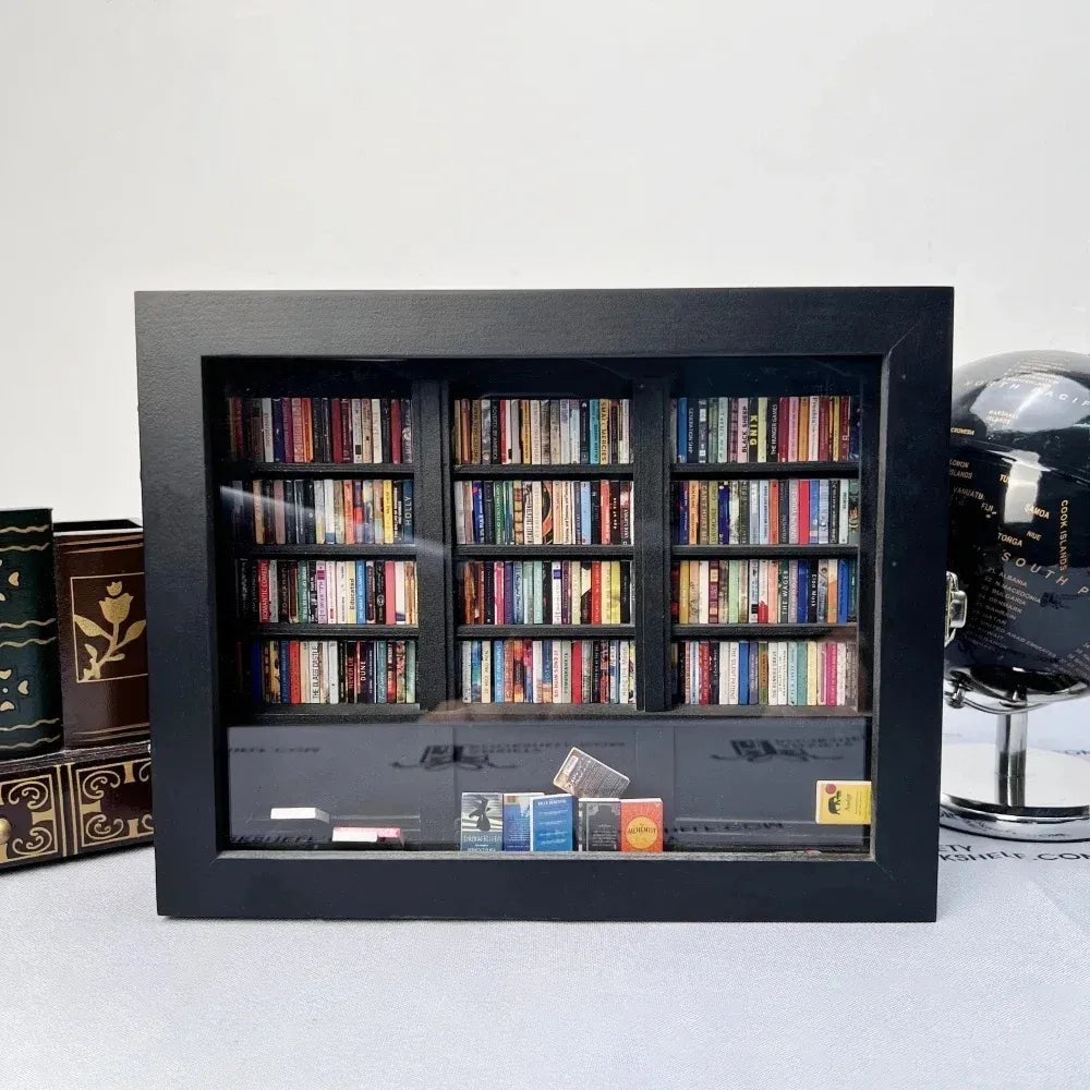 Miniature Bookshelf Handcrafted 200 Mini Books Pocket-Sized Desk Decor
