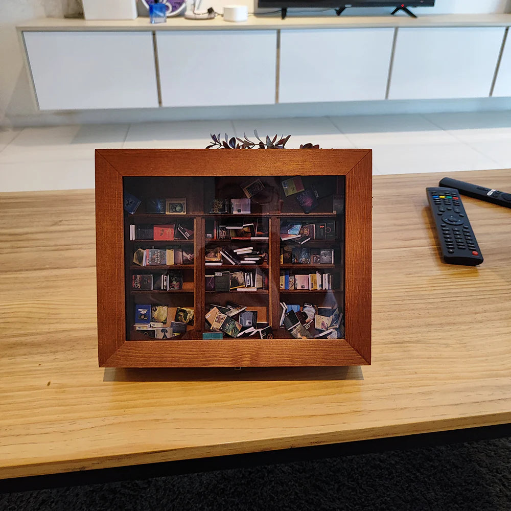 Miniature Bookshelf Handcrafted 200 Mini Books Pocket-Sized Desk Decor