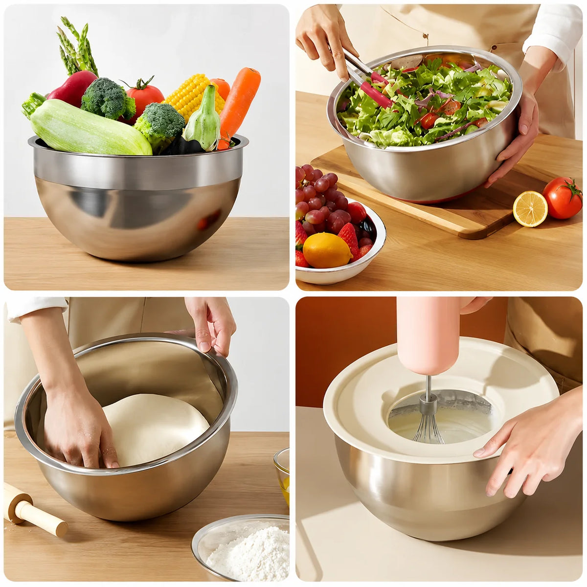 Mixing Bowl Set Stainless Steel Airtight Lids & Graters