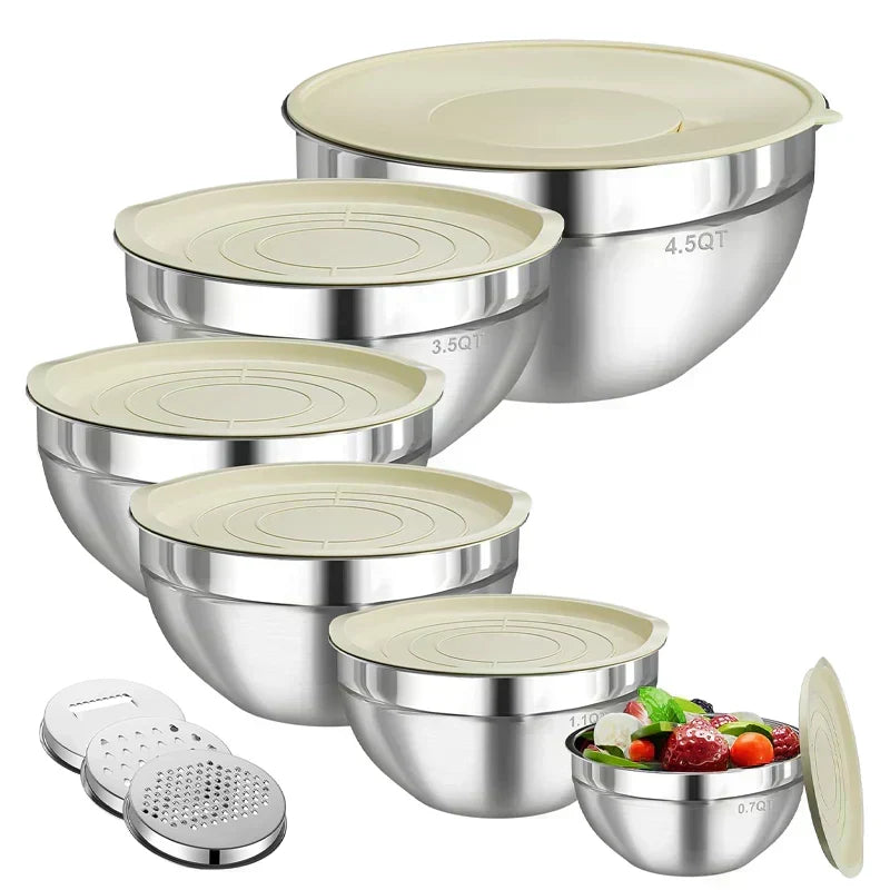 Mixing Bowl Set Stainless Steel Airtight Lids & Graters