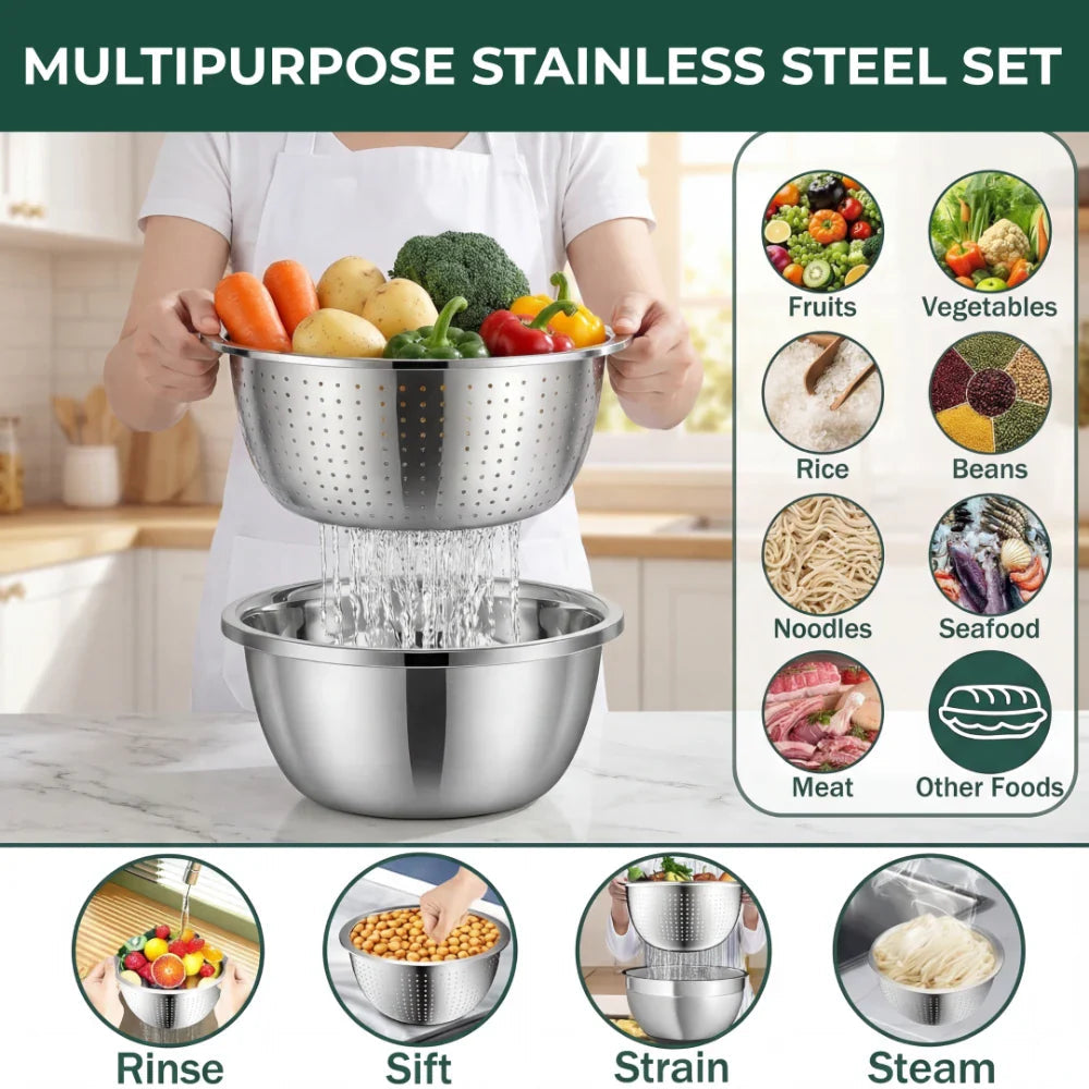 Mixing Bowl Set Stainless Steel Grater & Colander