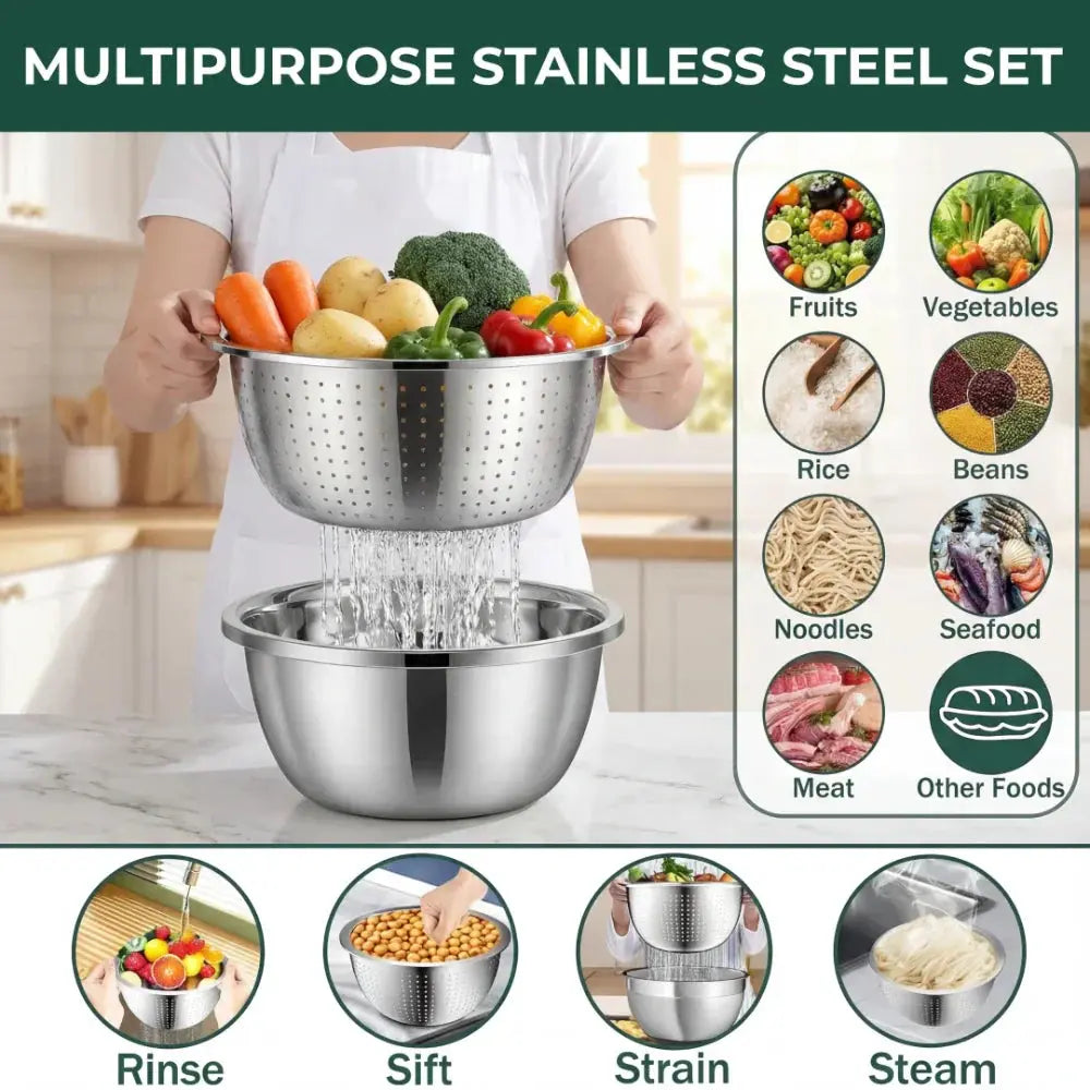 Mixing Bowl Set Stainless Steel Grater & Sieve