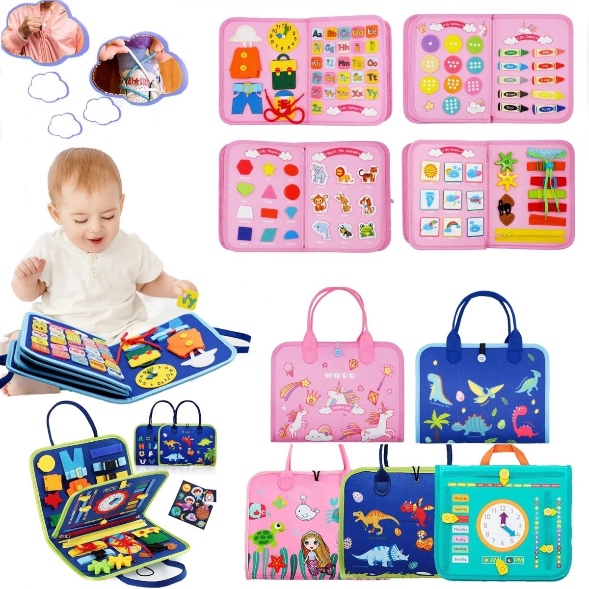Montessori Sensory Board 15 Activities Wool Travel-Size