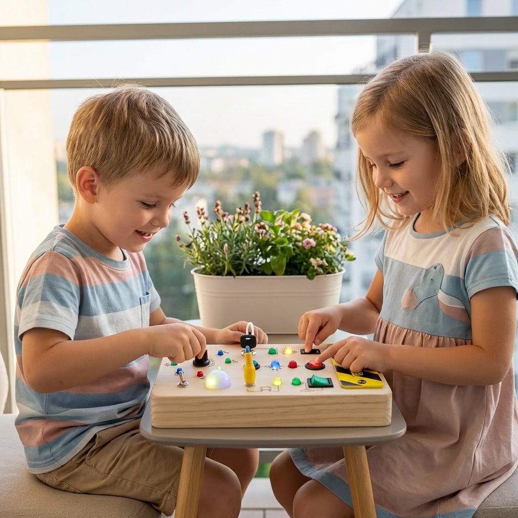 Montessori Sensory Board Wooden LED Lights & Real Switches