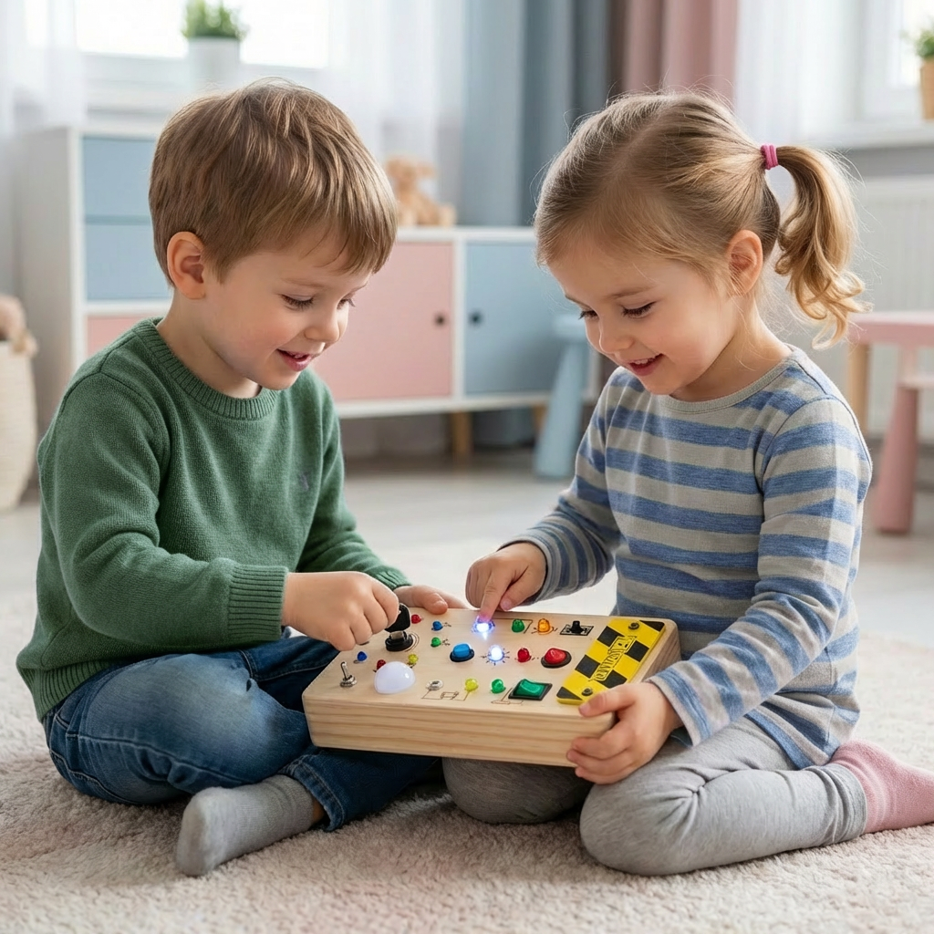 Montessori Sensory Board Wooden LED Lights & Real Switches