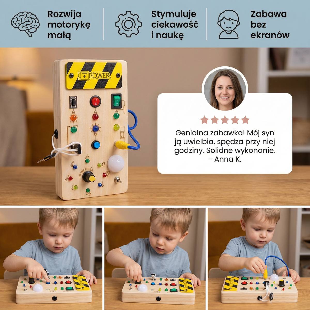 Montessori Sensory Board Wooden LED Lights & Real Switches
