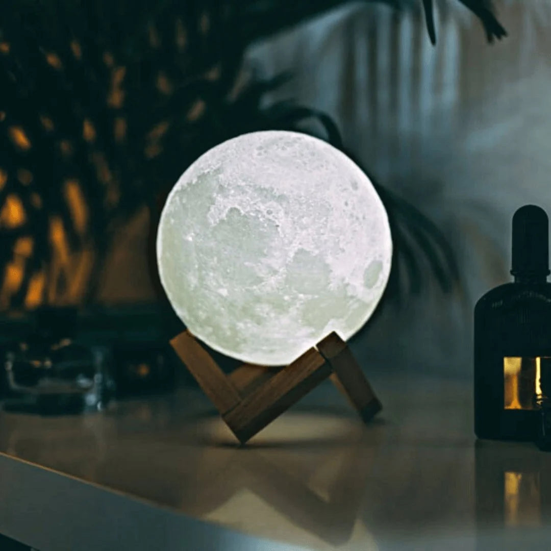 Moon Lamp Touch Control Rechargeable Wooden Stand