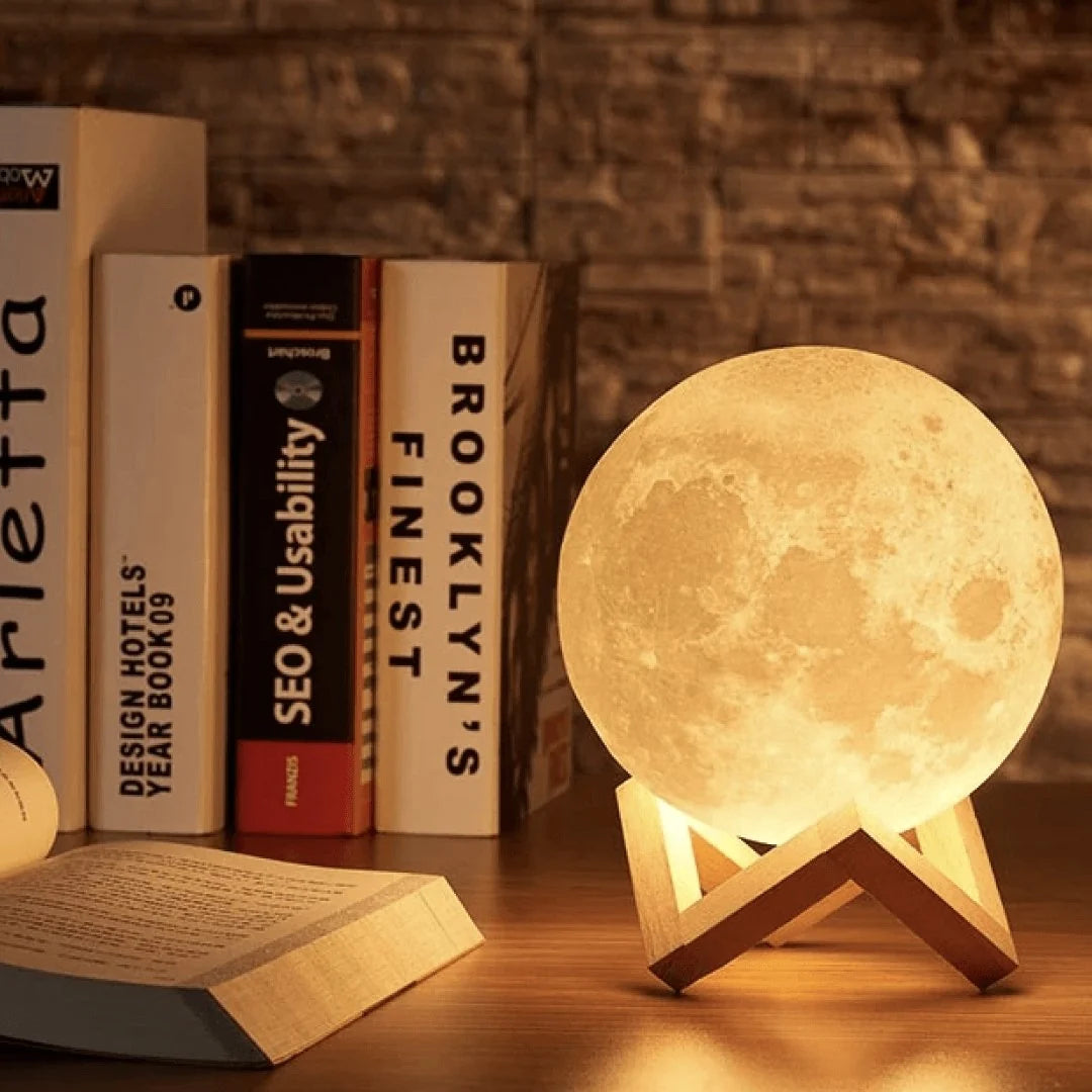 Moon Lamp Touch Control Rechargeable Wooden Stand