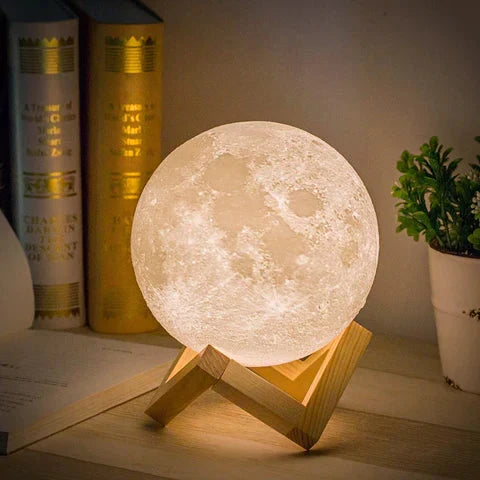 Moon Lamp Touch Control Rechargeable Wooden Stand